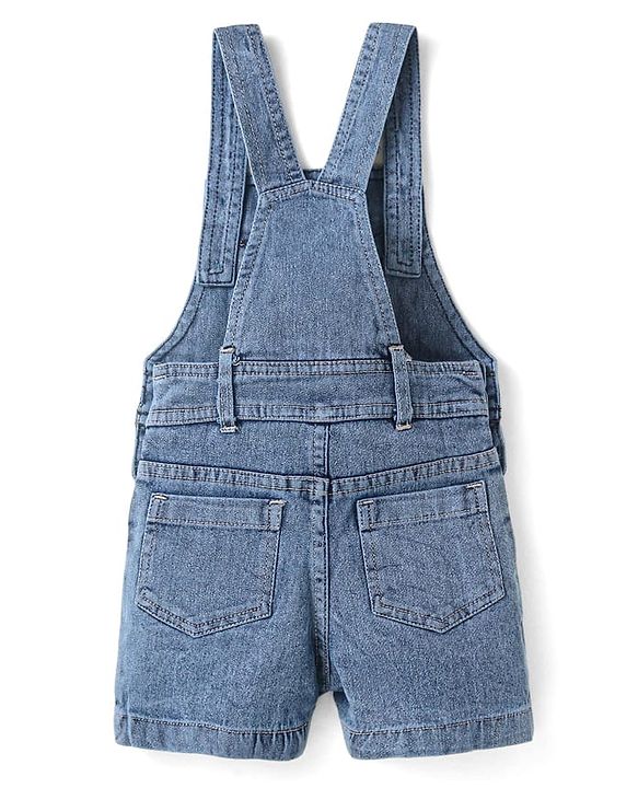 Babyhug Single Jersey Woven Dungaree & Half Sleeves T-Shirt With Dino Embroidery - Blue