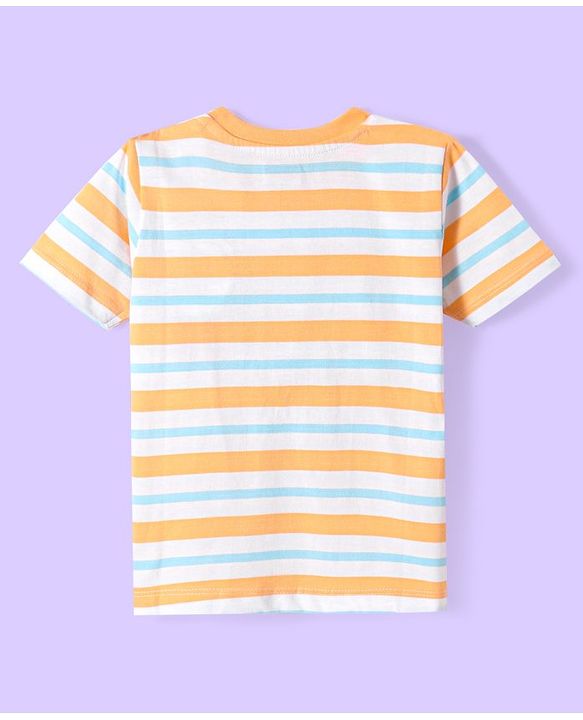 Babyhug Cotton Knit Half Sleeves T-Shirt with Stripes - White