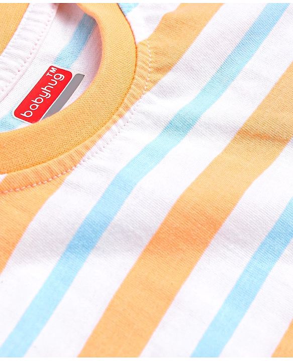 Babyhug Cotton Knit Half Sleeves T-Shirt with Stripes - White