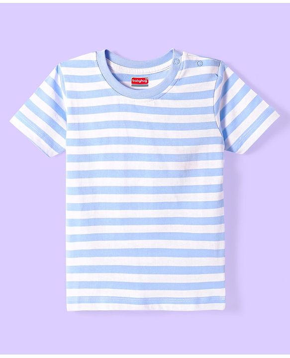Babyhug Cotton Knit Half Sleeves T-Shirt with Stripes - White