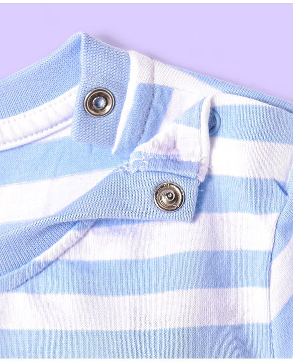 Babyhug Cotton Knit Half Sleeves T-Shirt with Stripes - White