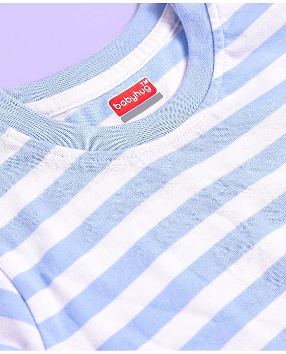 Babyhug Cotton Knit Half Sleeves T-Shirt with Stripes - White