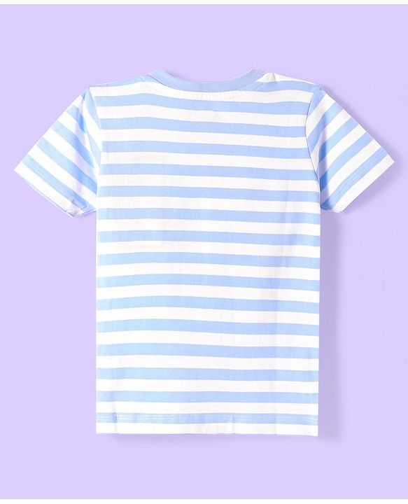 Babyhug Cotton Knit Half Sleeves T-Shirt with Stripes - White