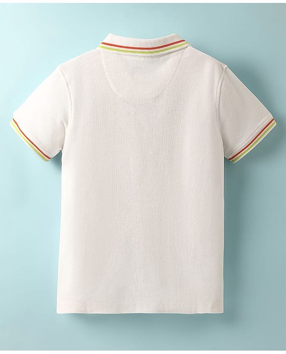 Pine Kids Knit Half Sleeves Shirt With Striped Detailing - White