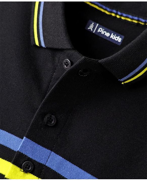 Pine Kids Knit Half Sleeves Shirt With Stripes - Black