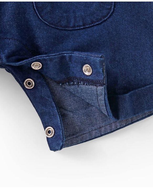 Babyhug Single Jersey Knit Half Sleeves T-Shirt & Dungaree Set with Dino Print & Embroidery - Navy Blue & Orange