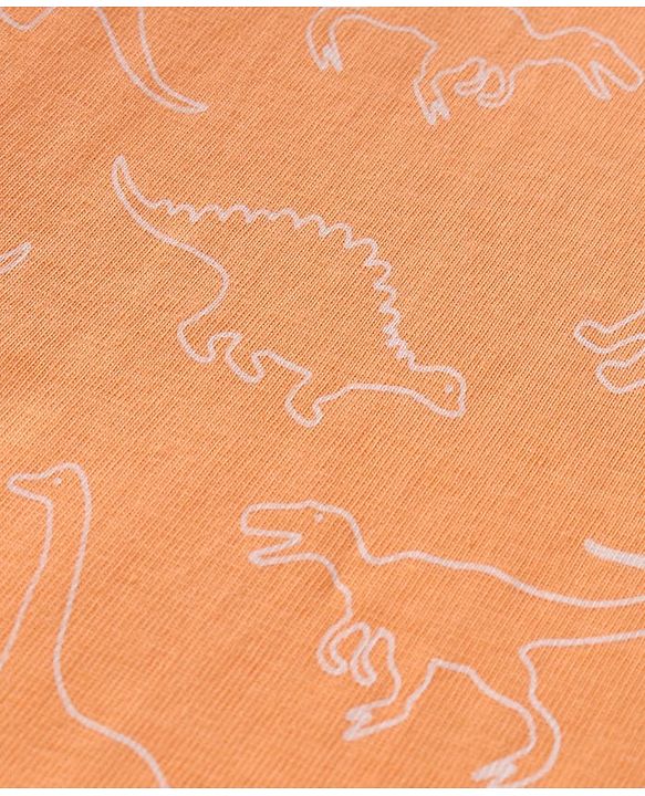 Babyhug Single Jersey Knit Half Sleeves T-Shirt & Dungaree Set with Dino Print & Embroidery - Navy Blue & Orange