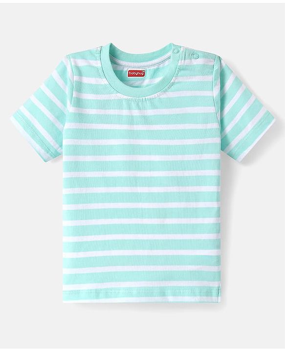 Babyhug 100% Cotton Knit Half Sleeves Striped T-Shirt - Light Blue