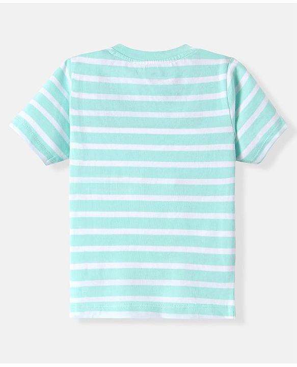 Babyhug 100% Cotton Knit Half Sleeves Striped T-Shirt - Light Blue