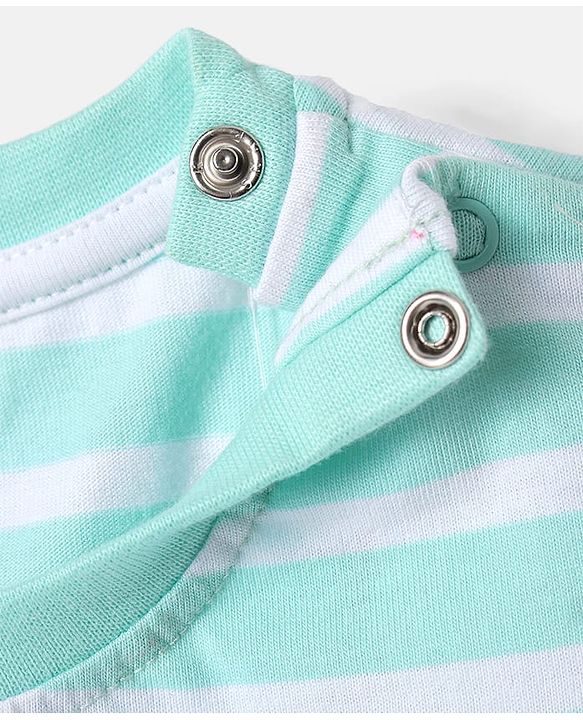 Babyhug 100% Cotton Knit Half Sleeves Striped T-Shirt - Light Blue