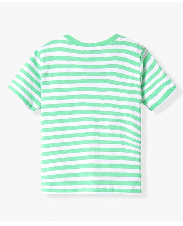 Babyhug 100% Cotton Knit Half Sleeves Striped T-Shirt - Light Green & White