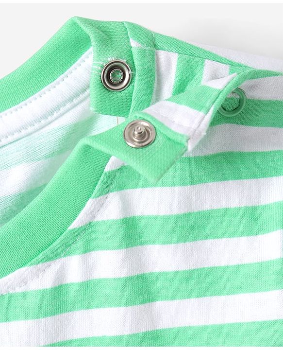 Babyhug 100% Cotton Knit Half Sleeves Striped T-Shirt - Light Green & White