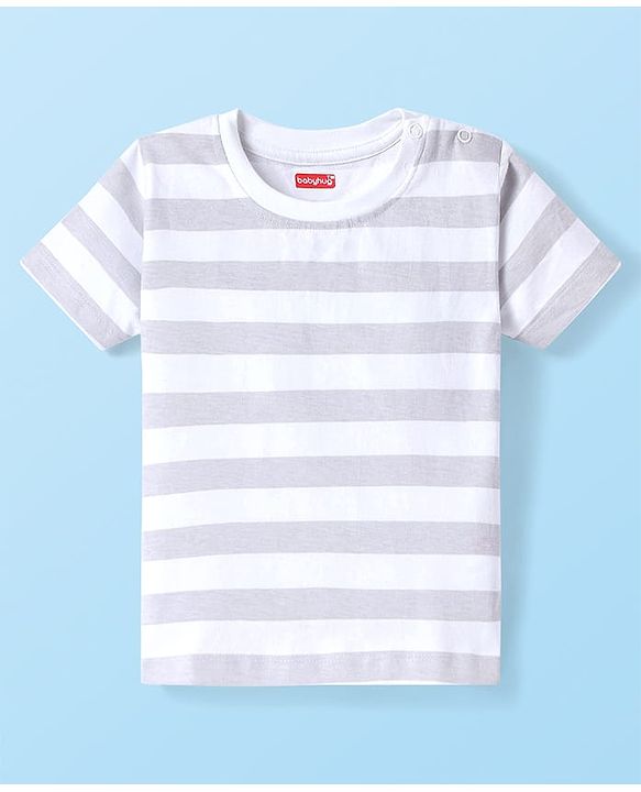 Babyhug Cotton Knit Half Sleeves Striped T-Shirt - Lavender
