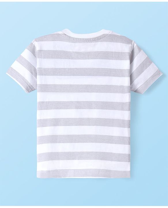 Babyhug Cotton Knit Half Sleeves Striped T-Shirt - Lavender