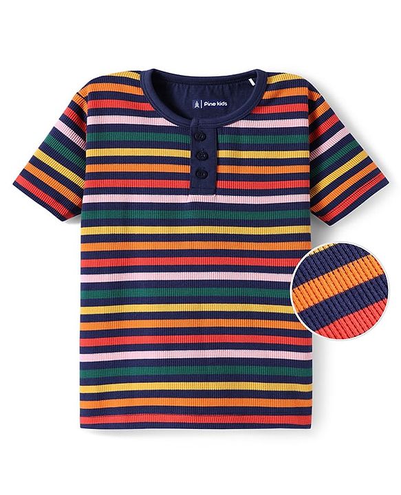Pine Kids Knit Half Sleeves Striped T-Shirt - Multicolor