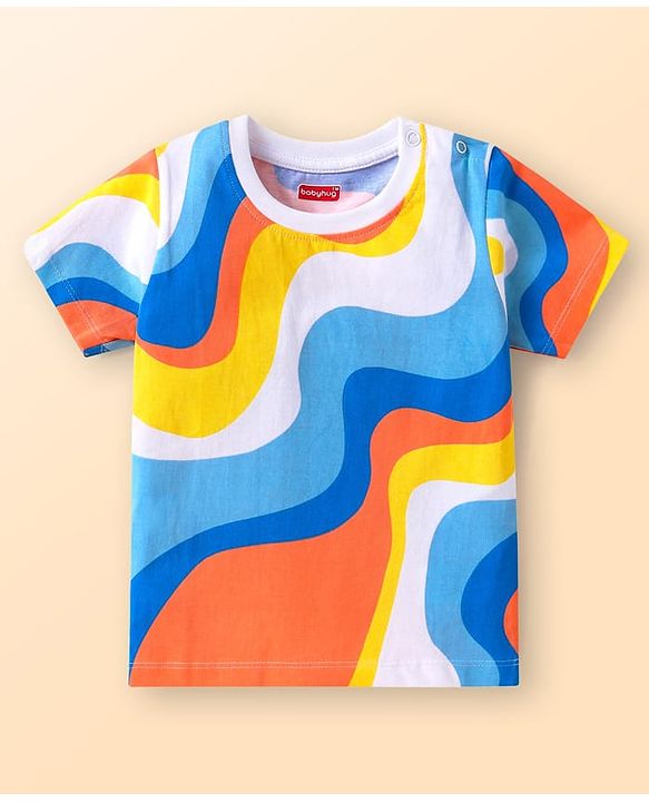 Babyhug Cotton Knit Half Sleeves T-Shirts With Animal & Text Print Pack Of 3 - Orange & Blue