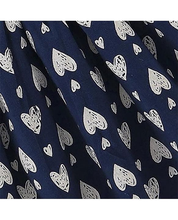 Babyhug Single Jersey Knit Puffed Sleeves Top & Skirt With Bow Applique & Heart Print - Navy Blue & White