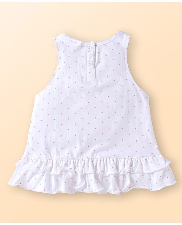 Babyhug Single Jersey Knit Sleeveless Polka Dot Printed Top & Butterfly Printed Legging Set With Butterfly Applique - White & Pink