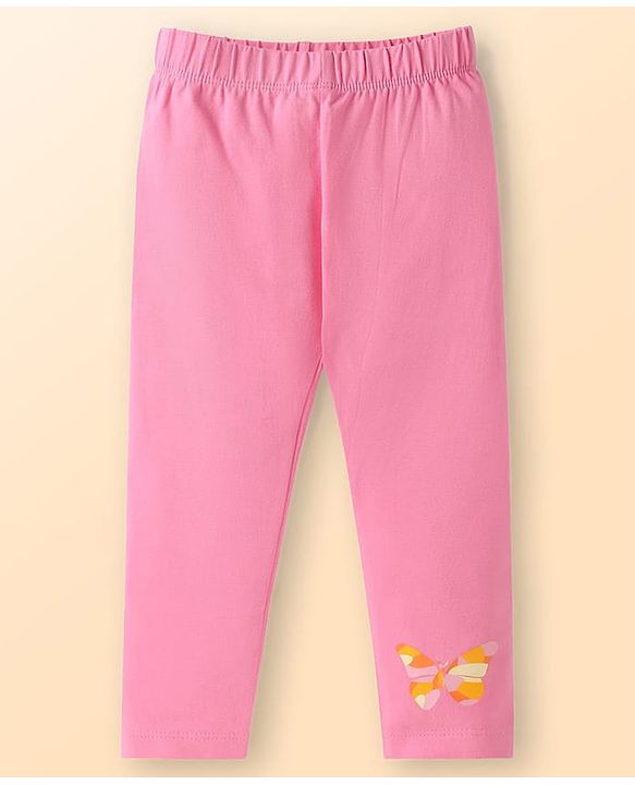 Babyhug Single Jersey Knit Sleeveless Polka Dot Printed Top & Butterfly Printed Legging Set With Butterfly Applique - White & Pink