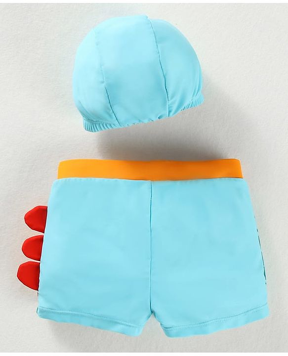 Babyhug Swimming Trunk & Cap with Dino Print - Blue