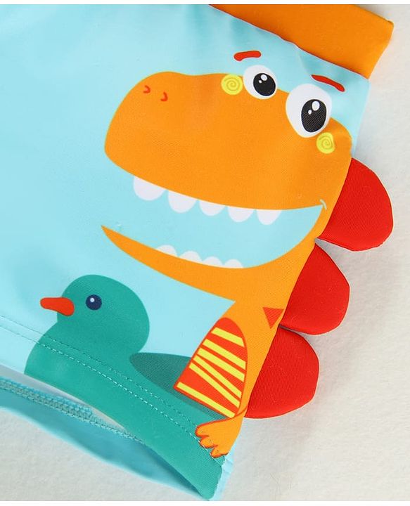 Babyhug Swimming Trunk & Cap with Dino Print - Blue