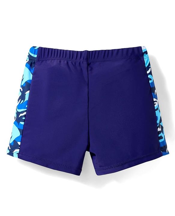 Pine Kids Mid Thigh Length Swimming Trunks with Cap Abstract Print - Navy Blue