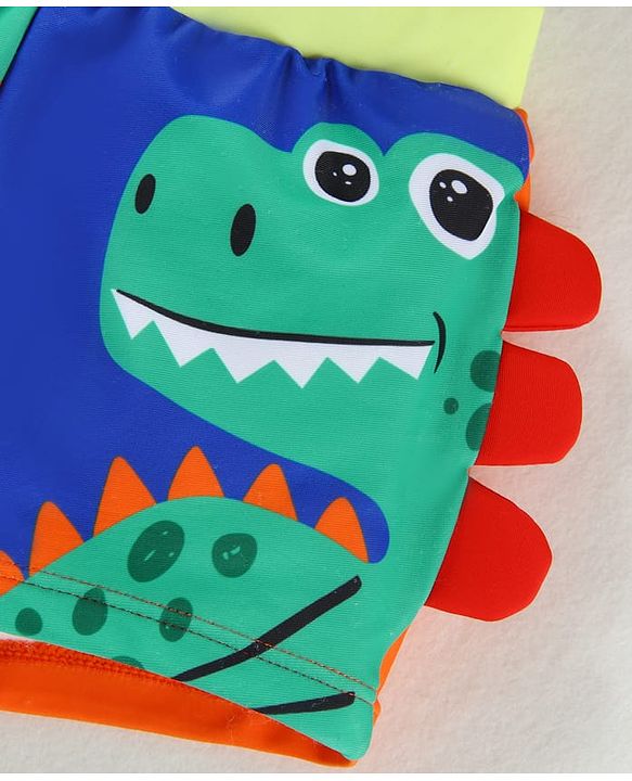 Babyhug Swimming Trunk & Cap with Dino Print - Green & Orange