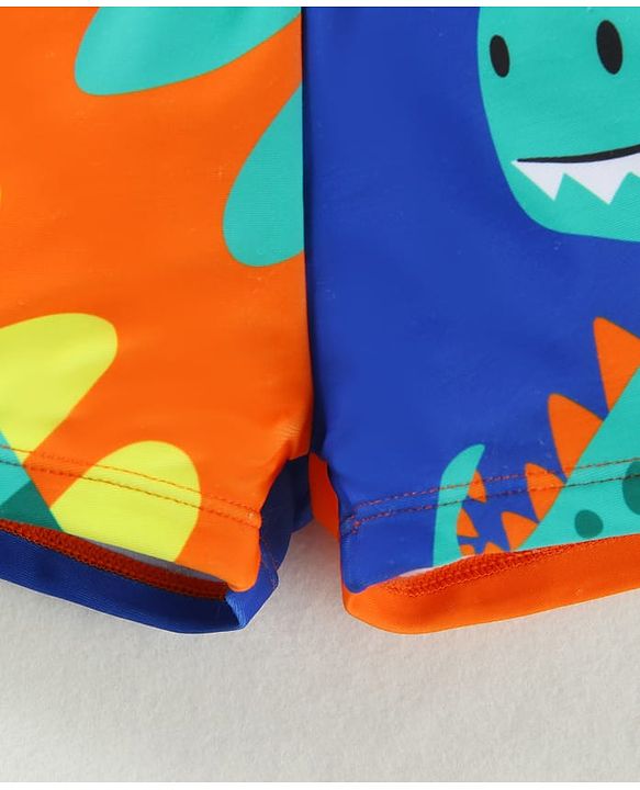 Babyhug Swimming Trunk & Cap with Dino Print - Green & Orange