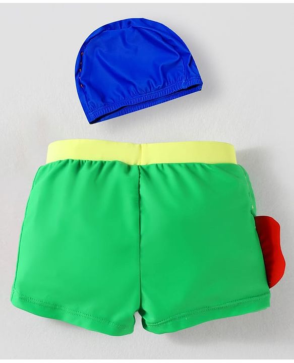 Babyhug Swimming Trunk & Cap with Horse Print - Green