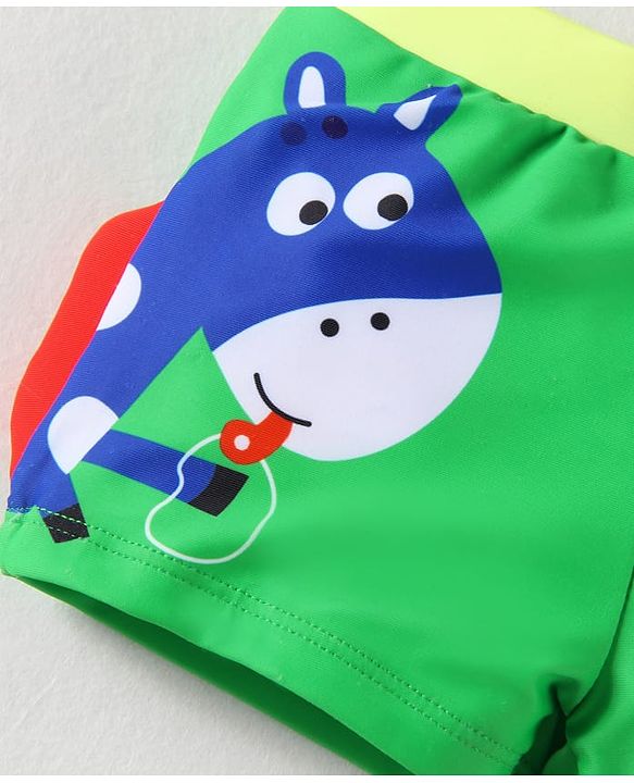Babyhug Swimming Trunk & Cap with Horse Print - Green