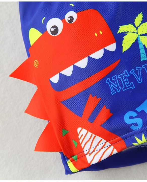 Babyhug Swimming Trunks & Cap with Dino Print - Blue