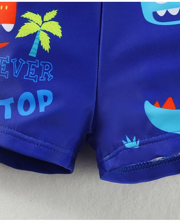 Babyhug Swimming Trunks & Cap with Dino Print - Blue