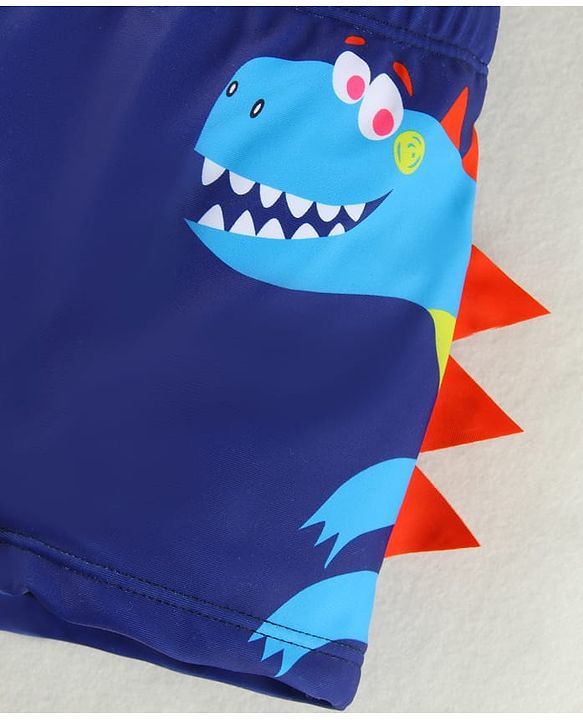 Babyhug Swimming Trunk & Cap with Dino Print - Navy Blue
