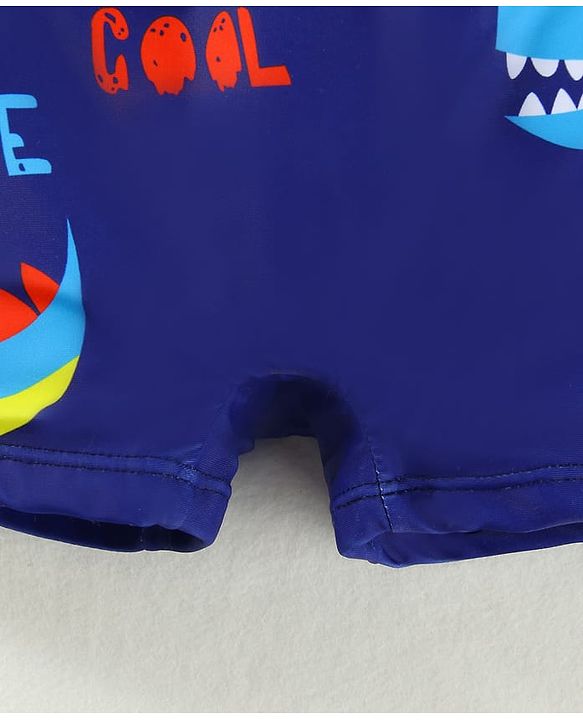 Babyhug Swimming Trunk & Cap with Dino Print - Navy Blue