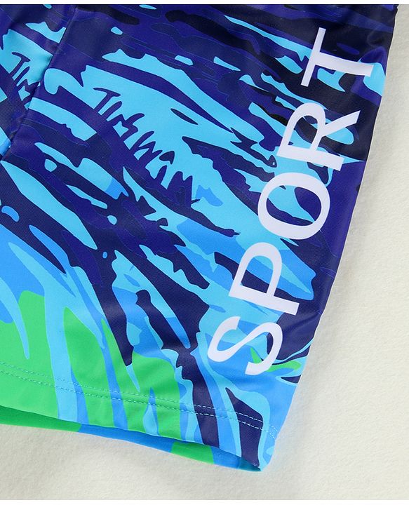 Pine Active Swimming Trunks with Text Print - Light & Navy Blue