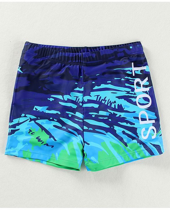 Pine Active Swimming Trunks with Text Print - Light & Navy Blue