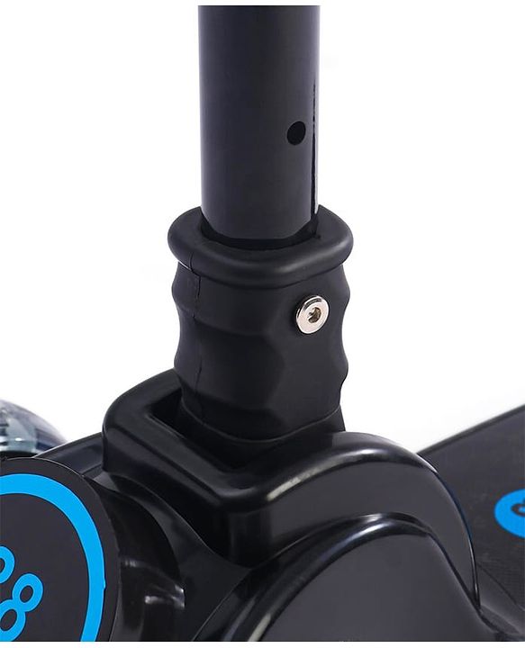 Babyhug 3 Wheel Blue & Black Foldable Kids Scooter With LED Wheels & Music|4 Level Adjustable|Non-Slip Wide Deck| 50 Kg Capacity| Lean to Steer Mechanism| Foot Brake| Easy Fold Design | No Assembly