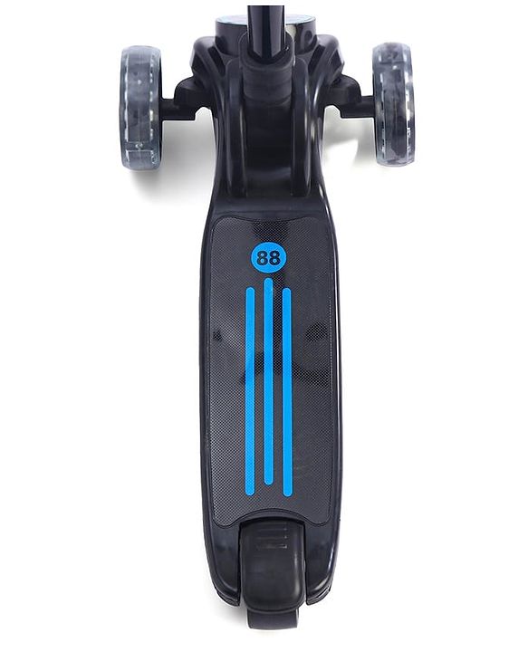 Babyhug 3 Wheel Blue & Black Foldable Kids Scooter With LED Wheels & Music|4 Level Adjustable|Non-Slip Wide Deck| 50 Kg Capacity| Lean to Steer Mechanism| Foot Brake| Easy Fold Design | No Assembly