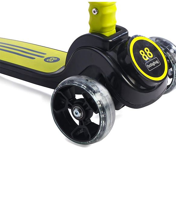 Babyhug 3 Wheel Yellow & Black Foldable Kids Scooter With LED Wheels & Music|4 Level Adjustable|Non-Slip Wide Deck| 50 Kg Capacity| Lean to Steer Mechanism| Foot Brake| Easy Fold Design | No Assembly