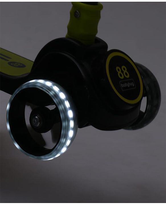 Babyhug 3 Wheel Yellow & Black Foldable Kids Scooter With LED Wheels & Music|4 Level Adjustable|Non-Slip Wide Deck| 50 Kg Capacity| Lean to Steer Mechanism| Foot Brake| Easy Fold Design | No Assembly