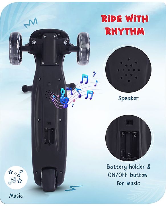 Babyhug 3 Wheel Pink & Black Foldable Kids Scooter With LED Wheels & Music|4 Level Adjustable|Non-Slip Wide Deck| 50 Kg Capacity| Lean to Steer Mechanism| Foot Brake| Easy Fold Design | No Assembly
