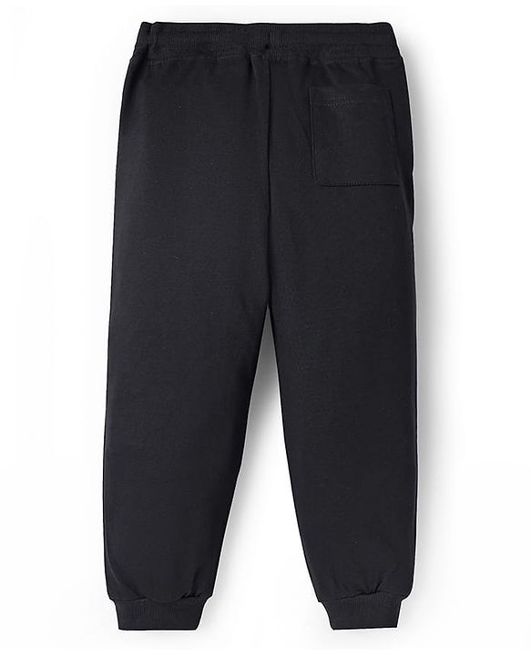 Pine Kids Cotton Knit Full Length Track Pants with Be The Real Skater Text Print - Black