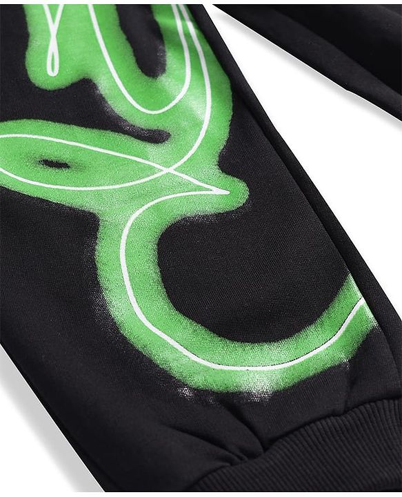 Pine Kids Cotton Knit Full Length Track Pants with Be The Real Skater Text Print - Black