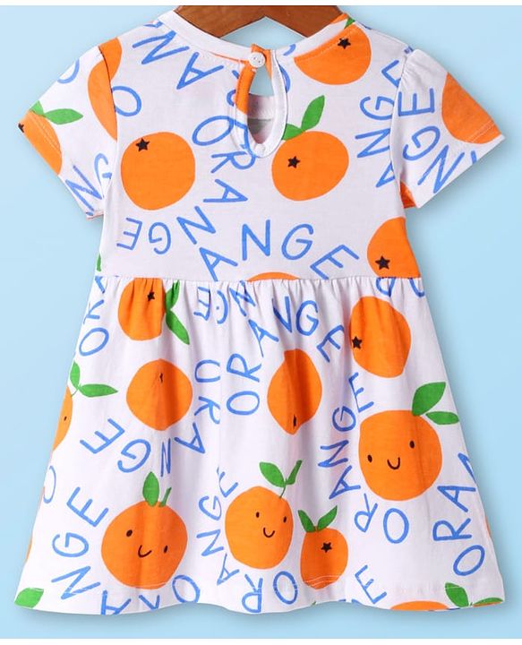 Babyhug Single Jersey Knit Half Sleeves Floral & Oranges Printed Frocks with Bow Applique Pack of 2 - Orange & White