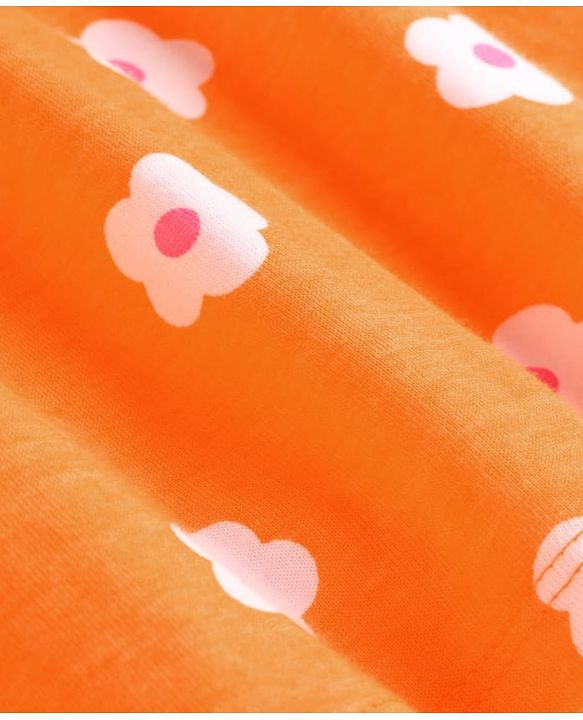 Babyhug Single Jersey Knit Half Sleeves Floral & Oranges Printed Frocks with Bow Applique Pack of 2 - Orange & White