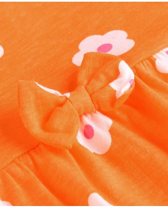 Babyhug Single Jersey Knit Half Sleeves Floral & Oranges Printed Frocks with Bow Applique Pack of 2 - Orange & White