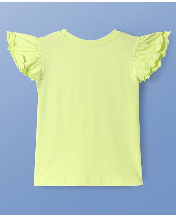 Pine Kids Cotton Knit Frill Sleeves Top with Paris Text Print - Light Green