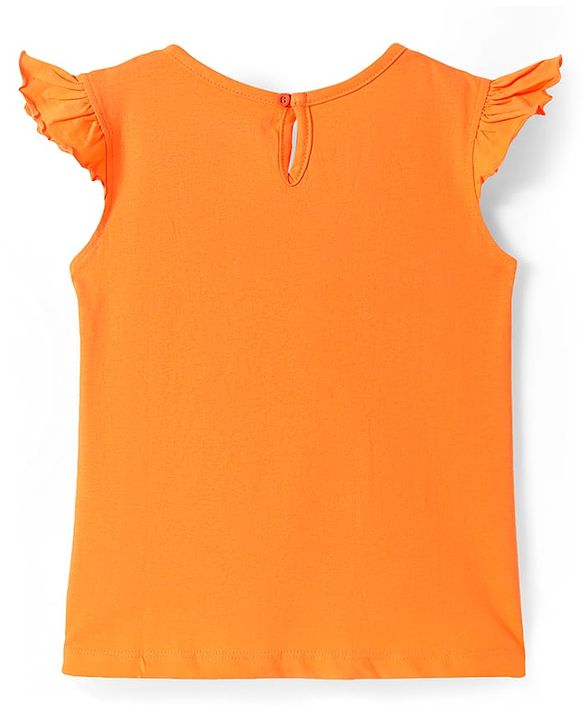 Pine Kids Cotton Knit Frill Sleeves Top with Princess Text & Bow Applique - Orange
