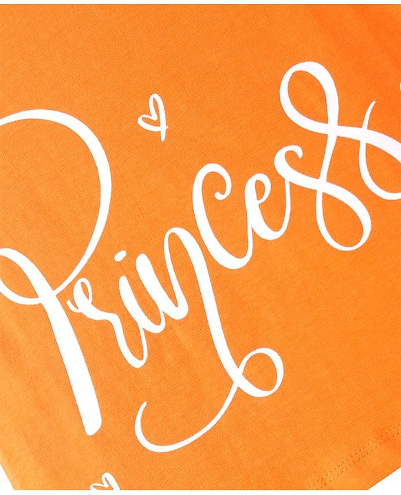 Pine Kids Cotton Knit Frill Sleeves Top with Princess Text & Bow Applique - Orange