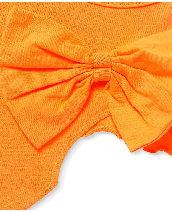 Pine Kids Cotton Knit Frill Sleeves Top with Princess Text & Bow Applique - Orange